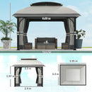 Gazebo da Giardino 395x330x294 cm con Zanzariere e Doppio Tetto in Metallo e Poliestere Grigio Chiaro   