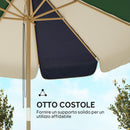 Ombrellone da Giardino Tettuccio a Blocchi di Colore con 8 Stecche UV 30+ con Telaio Effetto Legno Blu Verde e Crema      