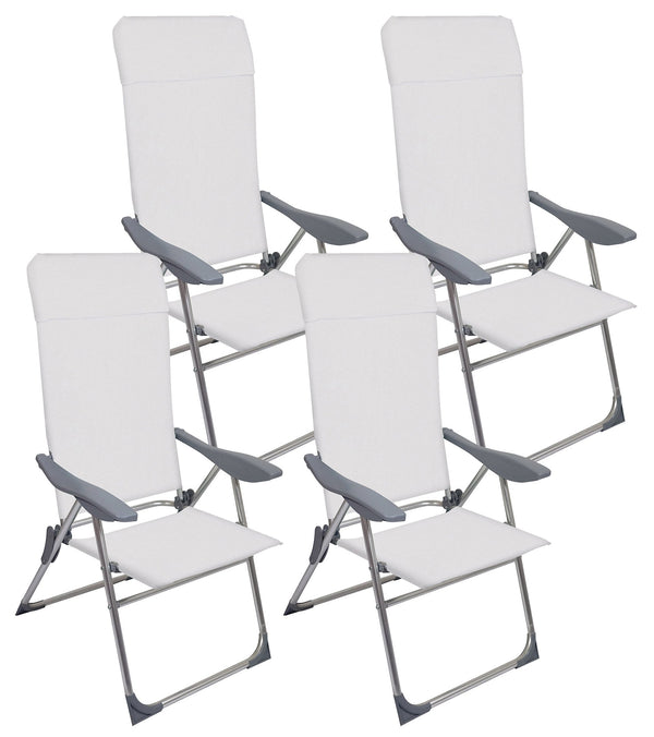 acquista Set mit 4 klappbaren Liegestühlen 59 x 64 x 108 cm aus Aluminium und elfenbeinfarbenem Textilene