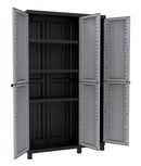 Armadio Portascope Modulare da Esterno 102x39x170 cm 3 Ante 3 Ripiani in Polipropilene Twist Grigio e Nero