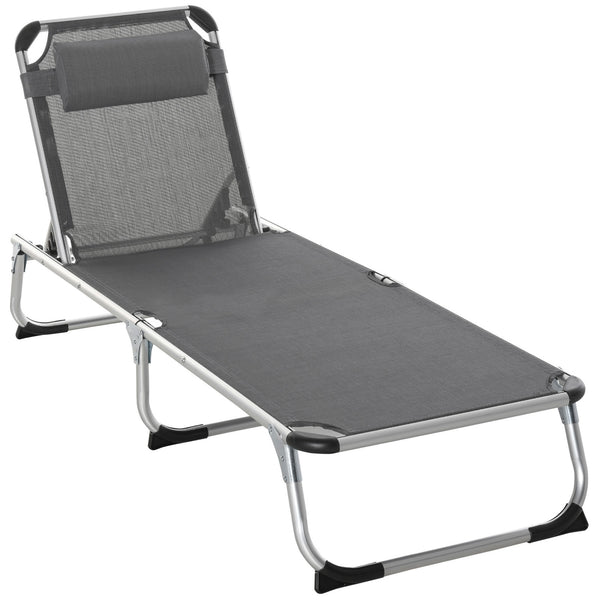 prezzo Sdraio Pieghevole 60x165x76 cm con Poggiatesta e Schienale Regolabile in Alluminio Grigio