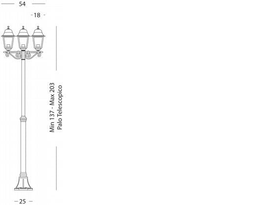 Lampada Palo Tre Luci Colore Bianco e Argento per Esterno Linea Old Sovil