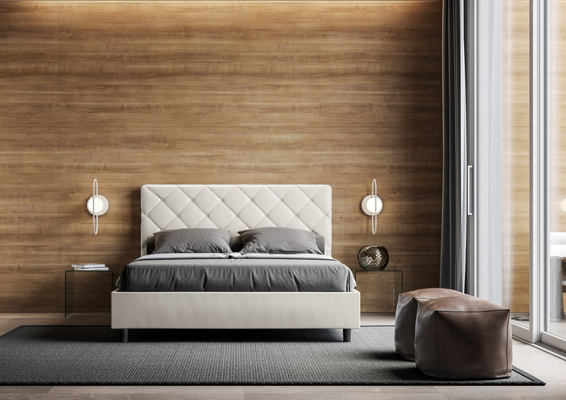 Letto Matrimoniale con Testata e Alzata Comoda Imbottito in Similpelle Priya Bianco Varie Misure