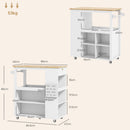 Carrello da Cucina Piano in Legno Isola Multiuso con Portaspezie e Portasciugamani 86,5x47x88 cm in Legno Bianco  