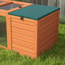 Conigliera in Legno con 2 Casette 140x52x46cm Recinto Centrale e Tetto Apribile Arancione