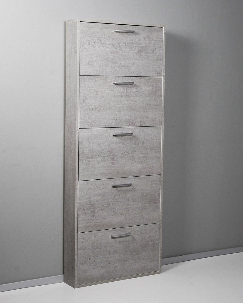 Scarpiera Salvaspazio 5 Ante 15 Paia 65x15x164 cm in Truciolare Nobilitato Cemento