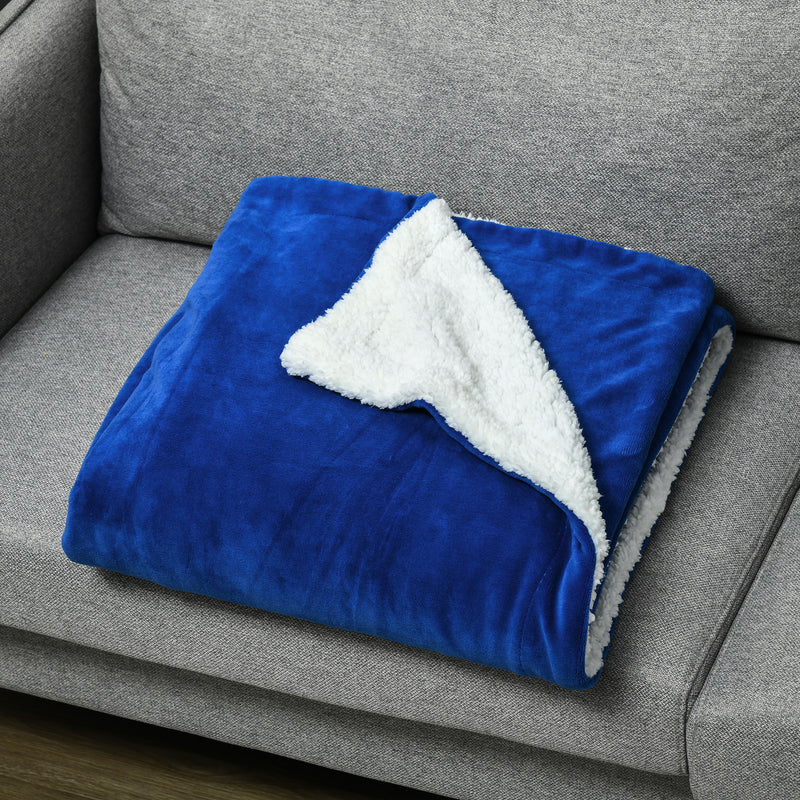 Coperta Plaid Dubleface 203x152x0,5 cm in Flanella 220 GSM e Sherpa 260 GSM Blu Scuro