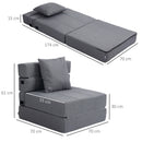 Poltrona Letto Singolo da Terra Pieghevole 70x70x61 cm con Cuscino Incluso Grigio      