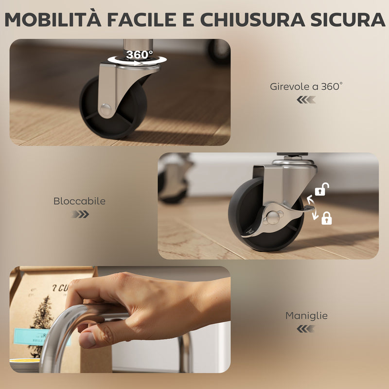 Carrello da Cucina Multiuso a 4 Livelli 60x35x100 cm in Acciaio Inox   