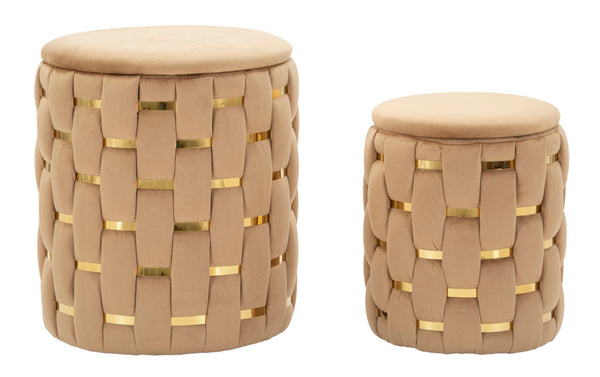 Puff con Contenitore Shanty Oro Set 2 Pz Ø37x42 cm - Ø28x35 cm in Ferro e MDF e Spugna e Poliestere Oro acquista