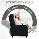 Poltrona Relax Reclinabile Manuale 160° con Poggiapiedi in Tessuto Effetto Lino Nero      