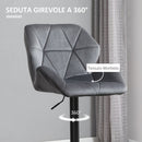 Set 2 Sgabelli da Bar Alti 57x58x97-117A cm Imbottiti Girevoli con Schienale e Poggiapiedi in Velluto Grigio      
