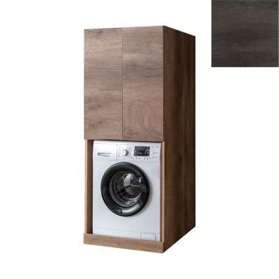 Mobile Lavanderia a Colonna per Lavatrice o Asciugatrice con 2 Ante Installabili Sopra o Sotto 70x70x174A cm in Nobilitato Unika Olmo Scuro