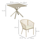 Set Tavolo e 4 Poltrone da Giardino con Cuscini in Acciaio e Rattan PE Cachi