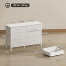 Cassettiera Camera da Letto Scanalata 120x40x78 cm con 6 Cassetti Maniglie e 5 Gambe in MDF e Truciolato Bianco      