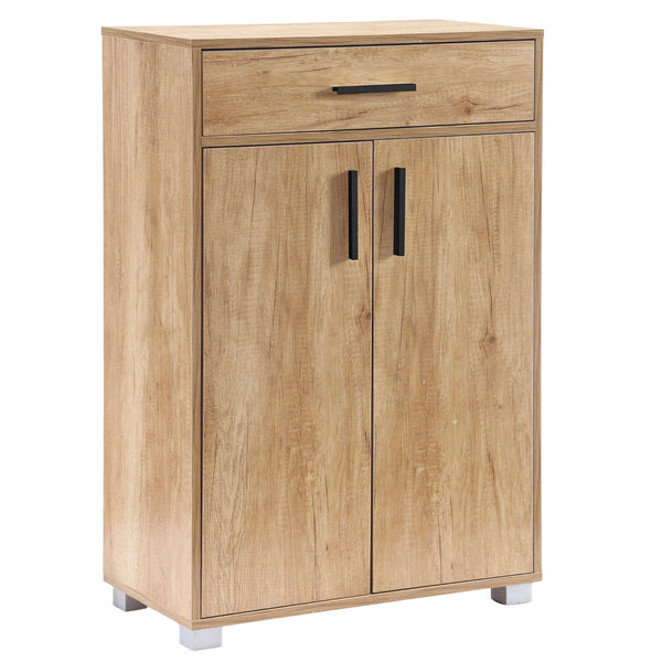 Scarpiera Mobile Salvaspazio 2 Ante 1 Cassetto 63x33x95h cm in Melaminico Venato a Rilievo Rovere Naturale online