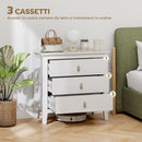 Cassettiera per Camera da Letto a 3 Cassetti 80x40x78,5 cm con Maniglie in Finta Pelle in Legno Bianco  
