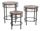 Tavolinetti Essential Tris Ø46x58-40x50-34x44 cm in Ferro e MDF Nero e Marrone