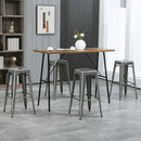 Set 4 Sgabelli Bar Impilabili con Poggiapiedi Stile Industriale 43x43x76 cm in Acciaio Argento      