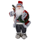 Pupazzo Babbo Natale in Tessuto con regali e ghirlanda grigio rosso cm 40x23,5xh80