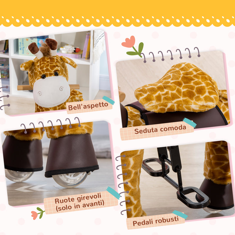 Cavallo a Dondolo per Bambini 70x32x87 cm con Ruote a Forma di Giraffa Giallo