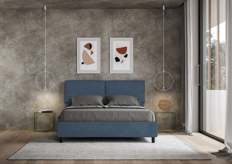Letto Matrimoniale con Alzata Comoda Imbottito in Microfibra Sleeper Blu Varie Misure