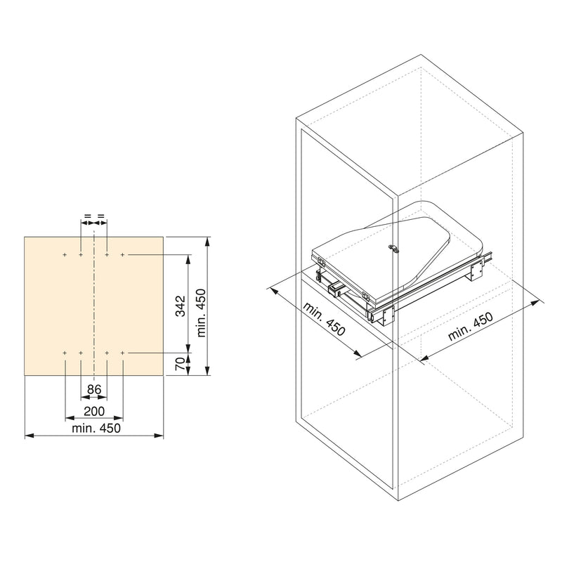 Asse da Stiro Pieghevole a Scomparsa per Cassetto Estraibile 81 cm Emuca Grigio
