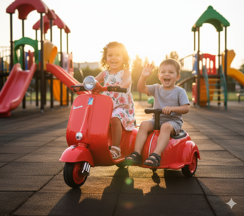 Piaggio Vespa con Sidecar Small Elettrica 6V per Bambini Rossa