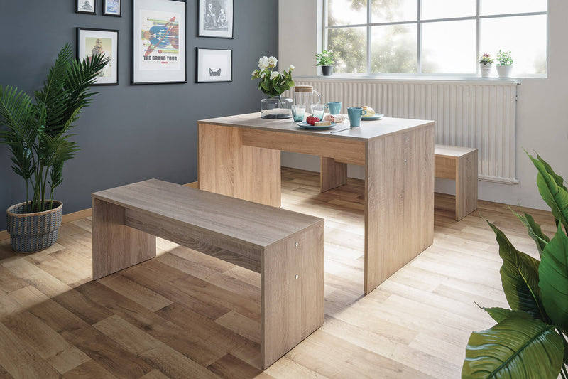 Set Tavolo Rettangolare + 2 Panche in Truciolato Fumer Bavera Rovere