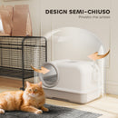 Lettiera per Gatti Chiusa con Coperchio 59x39,5x39,5 cm Vassoio e 2 Sacchetti di Carbone in PP Bianco e Grigio      