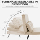Divano Letto 3 in 1 con Schienale Regolabile e 2 Cuscini 102x73x81 cm in Tessuto Effetto Velluto Beige      