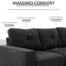 Divano 3 Posti ad Angolo 193x136x85 cm con Penisola Reversibile in Tessuto Effetto Lino Nero  
