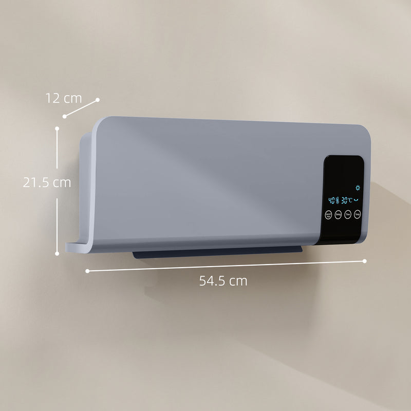 Termoventilatore da Parete Oscillante 54,5x12x21,5 cm 2 Modalità Timer 12h e Telecomando Grigio   