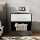 Set 2 Comodini con Cassetto e Ripiano Aperto 39x28x41 cm in Legno Bianco e Grigio Scuro   