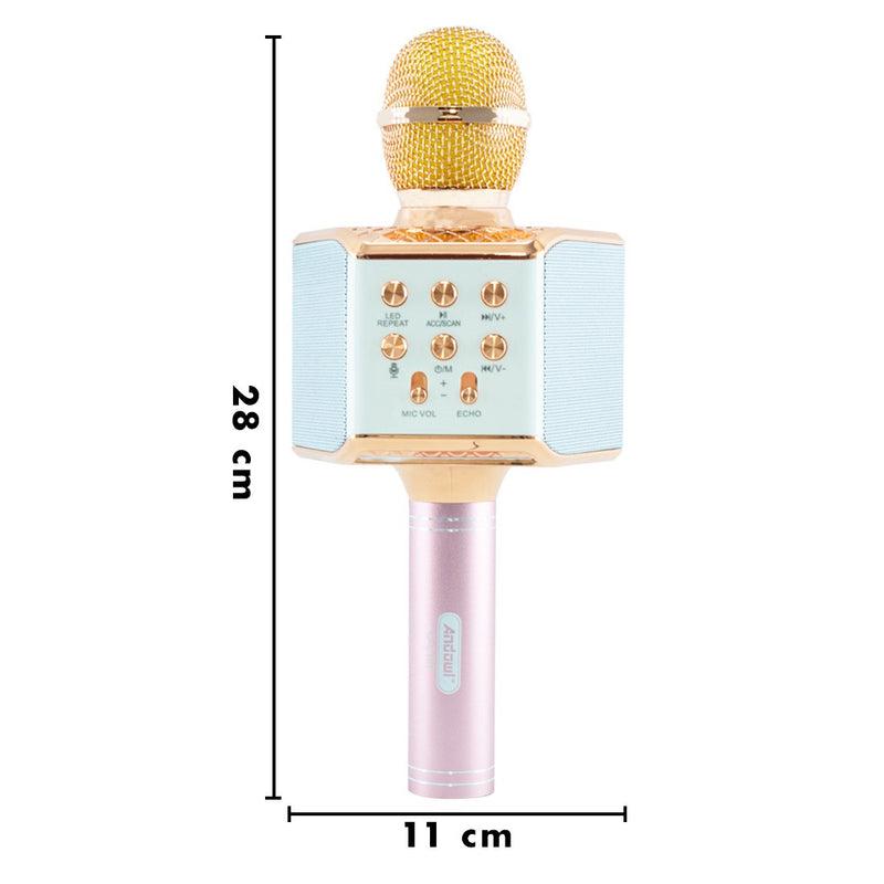 Microfono Karaoke Wireless con Luci Led Registra Canta e Riproduce Musica Rosa