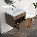 Mobile Lavabo 1 Cassetto 60x45,5x45 cm in Truciolato e Ceramica Marrone Chiaro