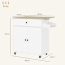 Carrello da Cucina Piano a Ribalta Isola Multiuso con Portaspezie e Portasciugamani 106x42x87 cm Rivestimento in Melamina Bianco  