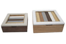 Cofanetto Coppia Lignes 19x19x7 - 16x16x5,5 cm in MDF Bianco Marrone e Grigio