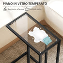 Tavolino da Salotto a Forma di C 46x25x63,5 cm in Vetro e Acciaio Nero  