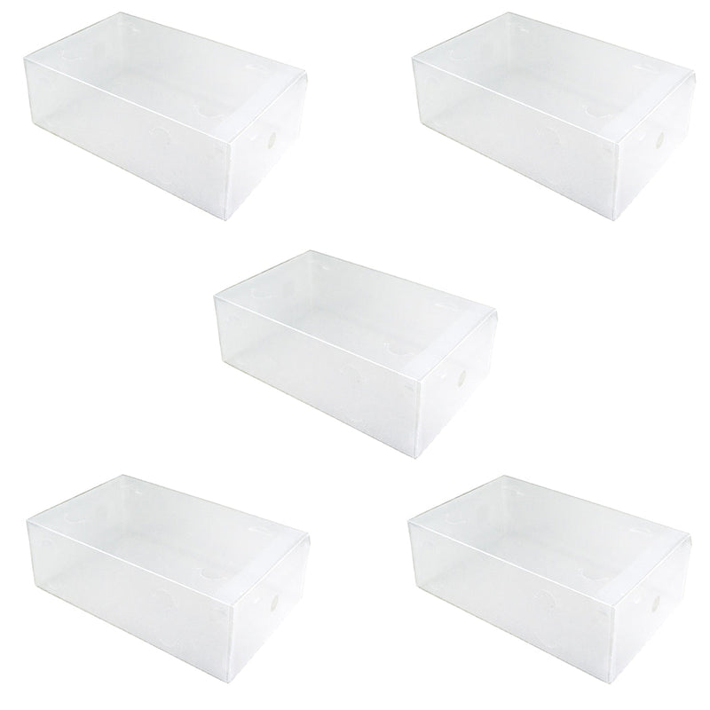 Set 5 Scatole per Scarpe 33x21x12 cm Contenitore Organizzatore Salvaspazio Trasparenti