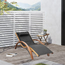 Lettino Prendisole Chaise Longue 165x72x86 cm in Legno e Tessuto a Rete Nero