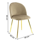 Set 4 Sedie 50x45x80 cm in Tessuto Vellutato Piedi Oro Tortora