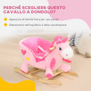 Unicorno a Dondolo Cavalcabile Peluche con 32 Canzoni 65x35x45 cm con Cintura di Sicurezza Rosa