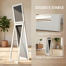 Specchio da Terra a Figura Intera 37x40x155 cm con Cornice e Supporto in Legno MDF e Vetro Bianco      