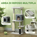 Albero Tiragraffi Multilivello Alto 132 cm con Casetta e Lettino in Peluche e Sisal Grigio  