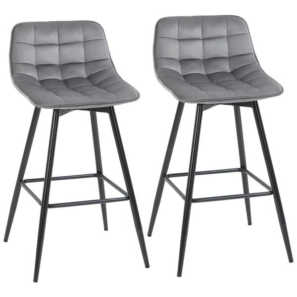 sconto Set mit 2 gepolsterten Barhockern 45 x 47 x 88 cm aus Metall und grauem Samtstoff