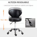 Sgabello 45x54x73-88 cm Regolabile e Girevole a 360° con Schienale in Acciaio e Finta Pelle Nero      