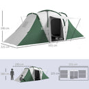 Tenda da Campeggio 555x225x190 cm per 4-6 Persone con 2 Camere Grigio e Verde   