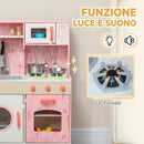 Cucina Giocattolo per Bambini 3+ Anni 90x33,3x91,6 cm con Fornelli Luci e Suoni Forno Microonde e Rubinetto in MDF Rosa      