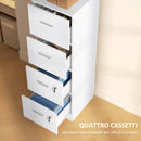 Cassettiera per Ufficio a 4 Cassetti 40x42x130,8 cm con 2 Serrature e Barra Portadocumenti in Legno Bianco 